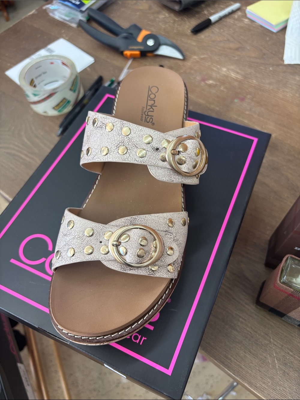 Corkys Metallic Gold Stud Slide Sandal